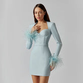 Black White Red Pink Blue Dusty Pink Bandage Feathers Dress