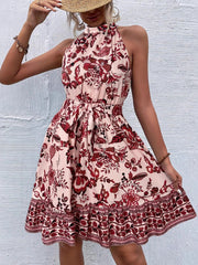 floral waist halter neck dress