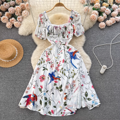 Bedrucktes Festliches Kleid mit eckigem Ausschnitt und Puffärmeln