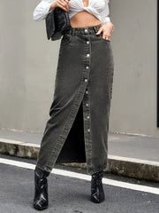 Jeansrock mit Knopfleiste und hoher Taille