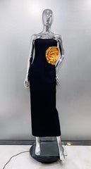 Strapless Big Golden Florals Bodycon Bandage Long Dress