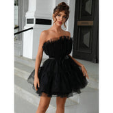 Mesh Solid Pink Ruched Halloween Dress Women Sashes Strapless Club Loose Dresses Backless High Waist Sexy Party Vestido