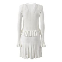 French socialite design with ruffle edge patchwork long sleeved dress slim fit and slimming short skirt