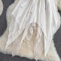 Vestido tubo con espalda abierta, volante irregular, corte A, abullonado