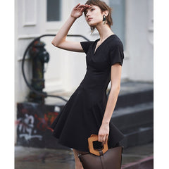Autumn Dress Women Sexy Black Flounce Dress Short Sleeve Elegant Celebrity Mini Party Dress