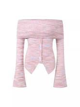 Womens pink striped off the-shoulder knitted sweater