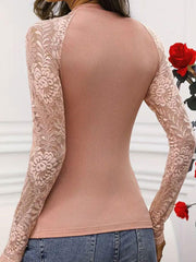 Camiseta de manga larga con encaje y cuello alto