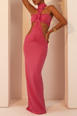 Sleeveless Twisted Knot Cutout Backless Maxi Dresses