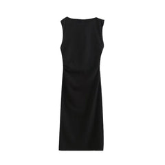 Side pleated sleeveless dress small black dress