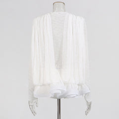 French lady style long sleeve short dress transparent mesh sexy ruffle short skirt