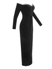 Black long sleeved lace lace velvet dress, European and American women's clothing, high-end dress, long skirt