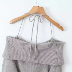 European and American hot girl autumn slim fit one neck lace up short knitted dress