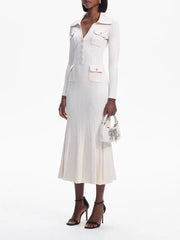 Ivory fishtail maxi dress delicate and elegant ribbed knit long sleeve stretch slim wrap Womens dresses spring new