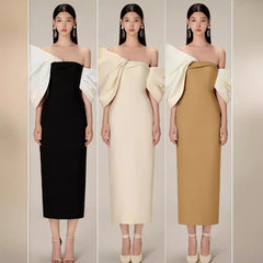 A niche butterfly bow French elegant high waisted dress dress