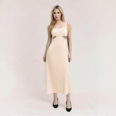 Solid color pullover square neck hollow out design lace decorative camisole dress