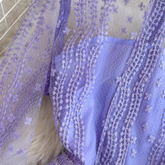 A-Linien-Kleid im Retro-Court-Stil mit Rundhalsausschnitt, Spitzennähten an der Taille und Netzstickerei