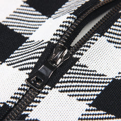 round neck dress with plaid waist cinching and slimming short sleeved knitted dress