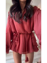 Ruffles Short Dress Elegant Elastic High Waist Long Sleeves Vestidos Female Holiday Beach Dresses