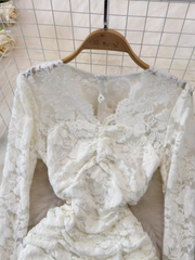 Langärmliges, figurbetontes Spitzenkleid mit V-Ausschnitt für Damen