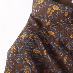 Vestido retro holgado de manga larga con estampado floral y tirantes en marrón de longitud media para mujer en otoño e invierno