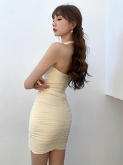 Schmales Neckholder-Hosenträgerkleid aus Netzstoff für Damen