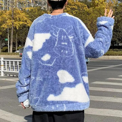 Sherpa-Pullover mit Cartoon-Milchkuh