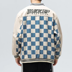 Casual Checkerboard Baseball Uniform Jacket