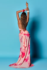 Tie Dye Print Deep V Neck Halter Slim Fit Maxi Dresses - Pink Pre Order