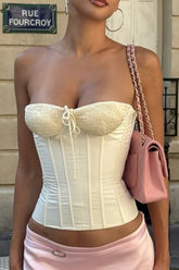 Ruched Strapless Tie Up Solid Color Bodice - Beige