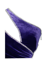 One Shoulder Rhinestone Tied Up Maxi Velvet Prom Dresses