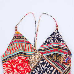 European and American style patchwork printed pullover sleeveless suspender MIDI dress