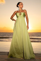 Cross Halter Neck Open Back A - Line Solid Color Maxi Dresses - Green
