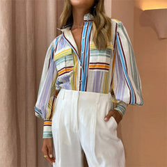 New Elegant Lapel Long Sleeve Printed Painted Casual Shirt