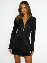 Elegant Women Dress Solid Color Flare Sleeves High Waist Long Sleeves A-line Skirt Simple Slim Fit Lace-up Dress