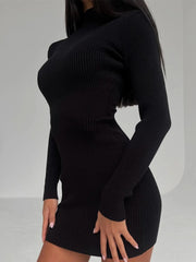 hollow out sexy tight fitting short woolen dress