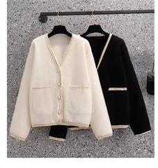 Women's White Sweater Fleece Knitted Jacket