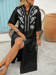 Casual personality ethnic style loose five-point sleeve embroidered dress