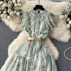 Chiffonkleid mit Rüschenärmeln und Blumenmuster für Damen