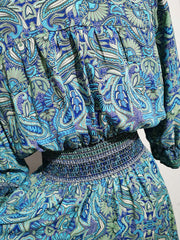 Three-quarter sleeve waisted Bohemian casual holiday beach dress