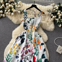 Bedrucktes Sommerkleid für Damen mit eckigem Ausschnitt