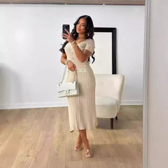 European and American sexy slim fit dress short sleeved V-neck slit dress