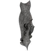 Strapless long skirt with lotus leaf hem party dress