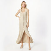 French socialite temperament elegant slim fit and slimming round neck single breasted sleeveless knitted dress long skirt