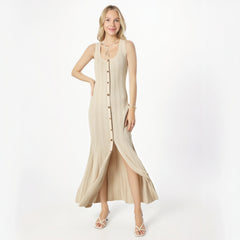 French socialite temperament elegant slim fit and slimming round neck single breasted sleeveless knitted dress long skirt