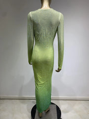 V-neck Diamond Water Diamond Tight Gradient Maxi Dress