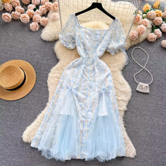 Feenkleid für Damen mit eckigem Ausschnitt und Puffärmeln