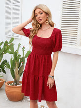 Dot Smocked Square Neck Dress