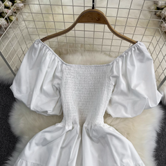 Bubble Kurzarm A-Linien-Kleid mit quadratischem Ausschnitt, langes Swing-Kleid für den Urlaub am Meer