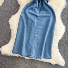 Kurzärmliges, mittellanges A-Linien-Jeanskleid mit Revers