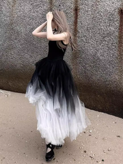 Puffiges Retro-Hosenträgerkleid mit Farbverlauf in Schwarz